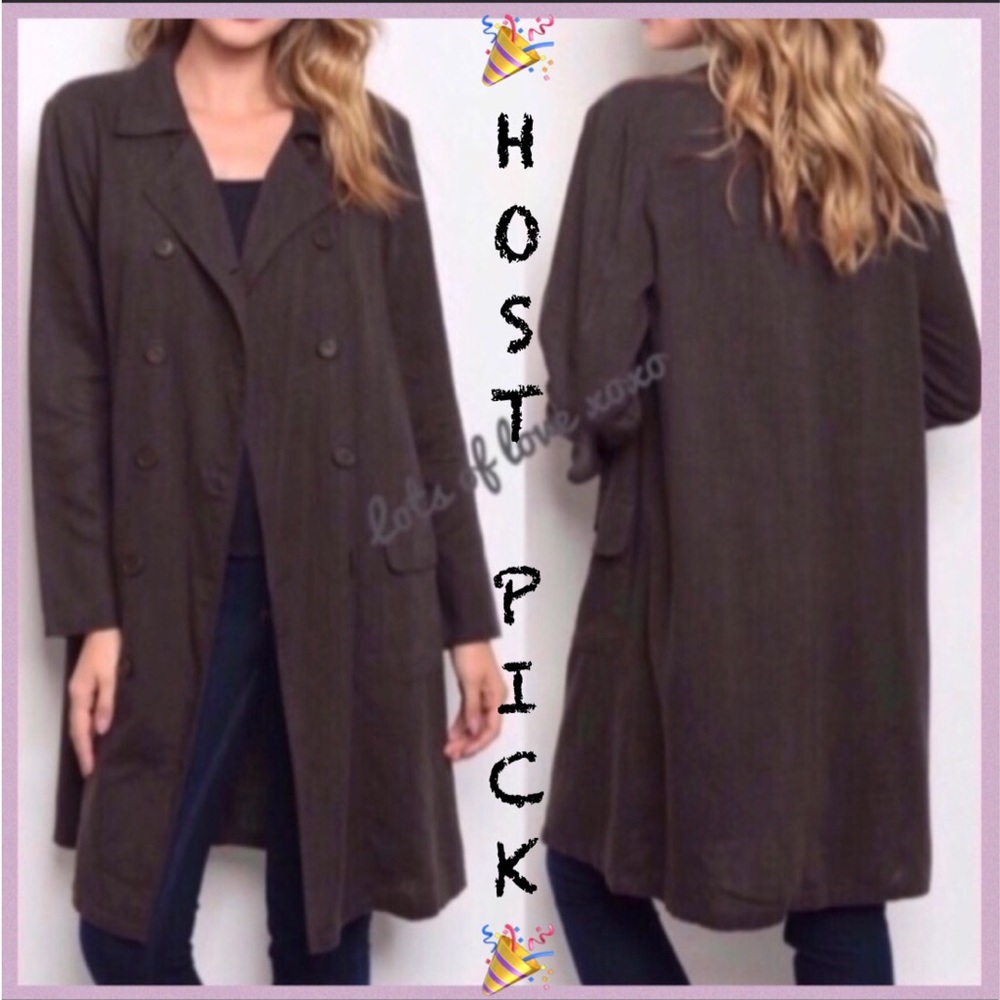 Charcoal Black Button Down Trench Jacket - Picture 2 of 9